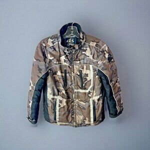 Brothers Boys Black Brown Camo Zippered Jacket Size 7 / 8 Outerwear No hood Read